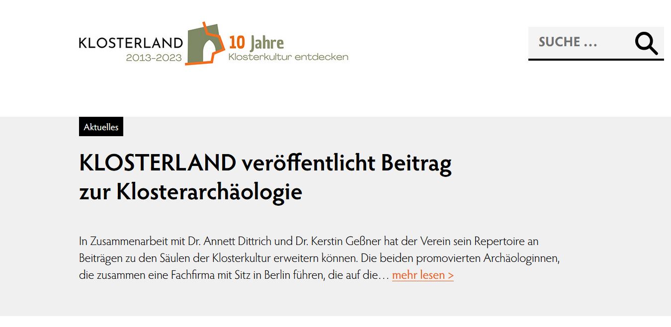 KLOSTERLAND veröffentlicht Beitrag zur Klosterarchäologie